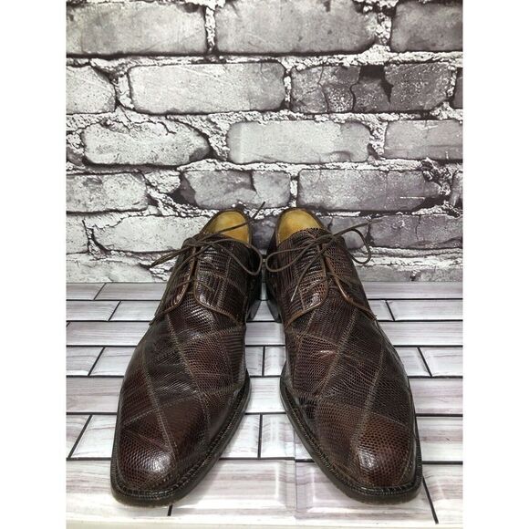 Studio Belverde Brown Lizard Leather Lace Oxfords Square Shoes Men Sz 10M US/43 main image 4